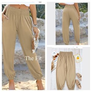 Super Soft Tan Smocked Waist Jogger Pants – Size M, L & XL